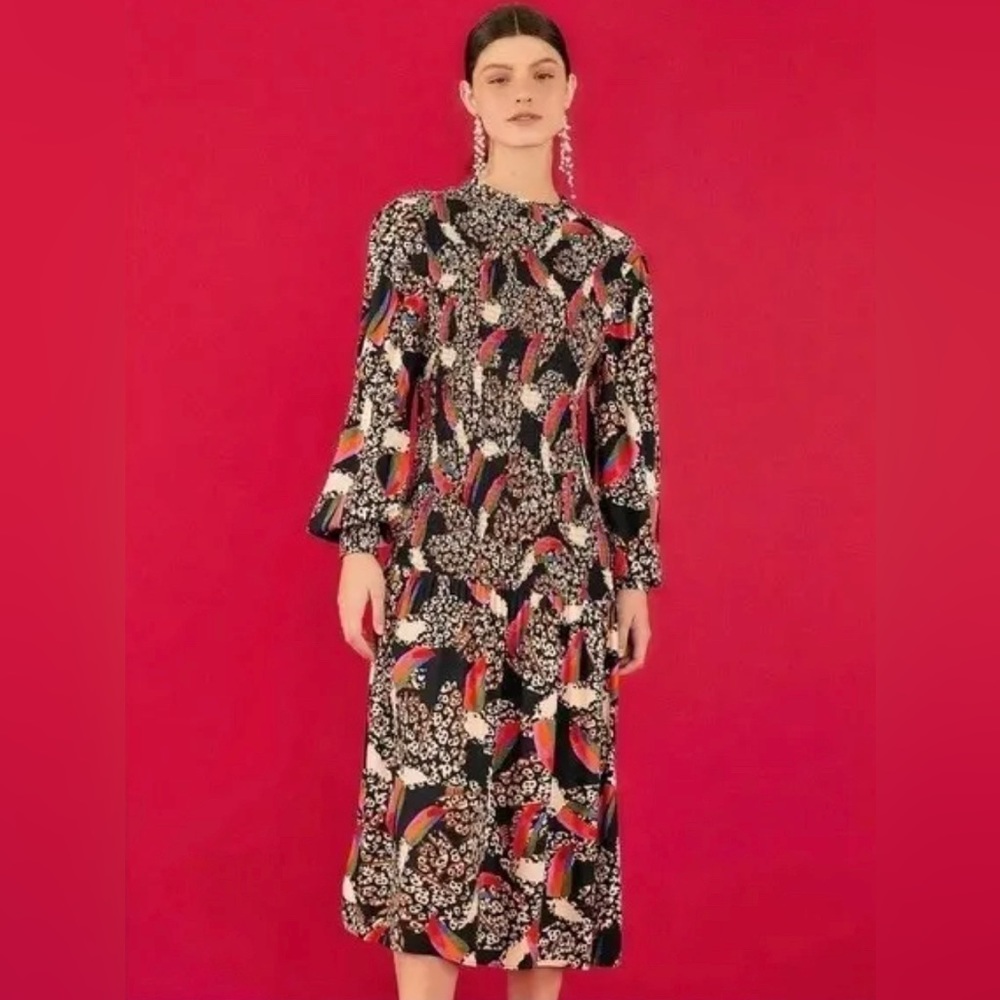 FARM RIO LEOPARD TOUCANS MIDI DRESS